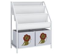 AIYAPLAY Librería Infantil de 4 Niveles Estantería para Libros con 3 Estantes 2 Cajones de Tela con Diseño de León Blanco Aosom España