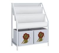 Aiyaplay librería infantil de 4 niveles estantería para libros montessori con 3 estantes 2 cajones de tela con diseño de león para sala de juegos dormitorio guardería para niños de altura 76 cm blanco
