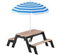 AIYAPLAY Mesa de picnic infantil con parasol, salón de jardín 3 en 1 de madera para niños 3-6 años con 2 cajas, natural