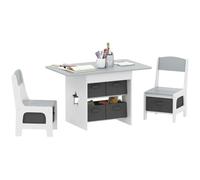 AIYAPLAY Mesa Infantil con 2 Sillas, Mesa y Sillas Infantil con 6 Cajones de Tela, Diseño Estrellas, para Niños y Niñas de 3-8 Años, para Hogar, Guardería, Aulas, Gris Claro