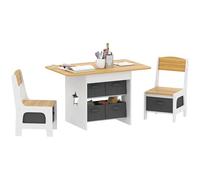 Aiyaplay mesa infantil con 2 sillas, mesa y sillas infantil con 6 cajones de tela, diseño estrellas, para niños y niñas de 3-8 años, para hogar, guardería, aulas, natural