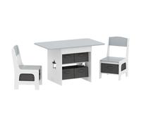 AIYAPLAY Mesa Infantil con 2 Sillas, Mesa y Sillas Infantil con 6 Cajones de Tela, Diseño Estrellas, para Niños y Niñas de 3-8 Años, para Hogar, Guardería, Aulas, Gris Claro