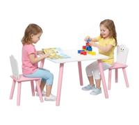 AIYAPLAY Mesa Infantil con 2 Sillas, Patas de Madera, para 3-6 Años, Rosa