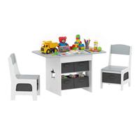 AIYAPLAY Mesa infantil con silla, mesa de juego y 2 sillas infantiles para dibujar, jugar, estudiar con 6 cajones extraíbles, para Gris claro