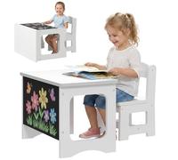 Aiyaplay mesa infantil con silla, tablero reversible, mesa y silla infantil con pizarra para dibujo, para niños y niñas de 3-6 años, para estudio, guardería, aulas, blanco 39 cm
