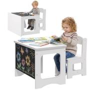 Aiyaplay mesa infantil con silla, tablero reversible, mesa y silla infantil con pizarra para dibujo, para niños y niñas de 3-6 años, para estudio, guardería, aulas, blanco 39 cm