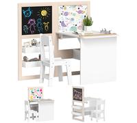 AIYAPLAY Mesa Infantil con Silla y Caballete Plegable Mesa para Niños de +3 Años con Estantes y Rollo de Papel Blanco