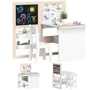 Aiyaplay mesa y silla infantil de 2 piezas mesa infantil con silla y caballete plegable para niños de +3 años con estantes y rollo de papel para dormitorio sala de juegos blanco 102.4 cm