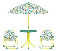 AIYAPLAY Mesa y Sillas de Jardín Infantil de 3 Uds con Sillas Plegables Sombrilla Desmontable Diseño de Jungla Verde Aosom España