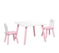 AIYAPLAY Mesa y Sillas Infantil con Patas de Madera Tema Algodón de Azúcar para Niños y Niñas de 3-6 Años para Guardería Rosa Aosom España