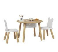 AIYAPLAY Mesa y Sillas Infantiles de 3 Piezas 2 Sillas 3-6 Años Natural | Mesa Infantil, Espacio de Almacenaje, para Guardería Sala de Juegos Dormitorio