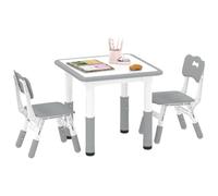 AIYAPLAY Mesa y sillas infantiles 3 piezas – Altura ajustable, fácil de limpiar – Blanco/Gris