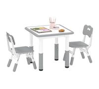 AIYAPLAY Mesa y Sillas Infantiles de 3 Piezas con Altura Ajustable Mesa Infantil con 2 Sillas Fácil de Limpiar para Niños de 18 Meses a 5 Años para Sala de Juegos Dormitorio Guardería Blanco y Gris