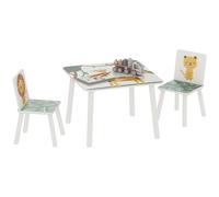 AIYAPLAY Mesa y sillas infantiles 3 piezas – Madera de pino, leones, Verde 60×60×44 cm