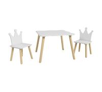 AIYAPLAY Mesa y sillas infantiles 3 piezas – 2 sillas con respaldo corona 3-6 años blanco