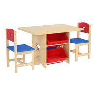 Aiyaplay mesa y sillas infantiles de 3 piezas mesa infantil con 2 sillas y 4 cestas de almacenamiento juego de muebles para actividades para niños de +3 años para sala de juegos natural