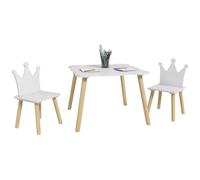 AIYAPLAY Mesa y sillas infantiles 3 piezas – 2 sillas con respaldo corona 3-6 años blanco