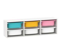 AIYAPLAY Mueble de almacenamiento infantil de 2 niveles, estantería para juguetes con 6 cajas extraíbles, 97x21x29cm, blanco