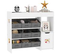 AIYAPLAY Mueble de Almacenamiento Infantil, Estante de Almacenamiento para Juguetes con 9 Cajones de Tela y Armario, Blanco