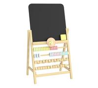 Aiyaplay pizarra infantil caballete, caballete de madera con pizarra doble cara, reloj, ábaco y borrador, para pintar y aprender, para niños +2 años, madera natural 38 cm