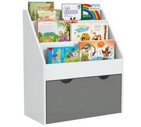 AIYAPLAY Qaba estantería Infantil 3 Niveles estantes cajón guardería Gris | Estantería organizadora de almacenamiento de juguetes, dormitorio, sala de estar, aula