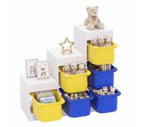 AIYAPLAY Qaba Organizador Juguetes 6 Cajas plástico 3-8 años Amarillo Azul | 3 niveles, diseño antivuelco, cuarto de estudio, sala de juegos