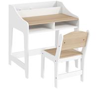 AIYAPLAY Set de escritorio infantil con almacenaje, compartimentos abiertos, silla, 3-8 años, madera