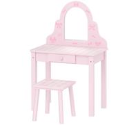 AIYAPLAY, Set de tocador infantil 2 en 1: mesa de maquillaje y escritorio con taburete