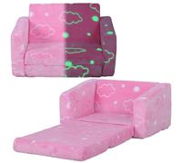 AIYAPLAY Sofá Infantil Plegable 2 en 1 Tapizado de Tela Luminosa con Patrón de Nubes Cojín y Funda Lavables Rosa Aosom España