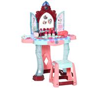 AIYAPLAY Tocador de Juguete para Niñas de +3 Años con Taburete Espejo Luz Música y Secador Incluye 31 Accesorios Tocador de Maquillaje 57x34x76 cm Multicolor Azul y Rosa