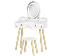 AIYAPLAY Tocador de Maquillaje Niña con Luces LED 3 Colores 2 en 1 Blanco | Escritorio, Tocador Infantil con Taburete, Espejo, 2 Cajones, 2 Cajas de Almacenaje, para Niños +3 Años