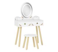 AIYAPLAY Tocador de maquillaje infantil 2 en 1 con luces LED 3 colores, taburete, 2 cajones, blanco
