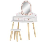 AIYAPLAY Tocador de Maquillaje Niña con Taburete, Espejo, 3-8 Años Blanco | Tocador Infantil, 2 Cajones, Barras Colgantes