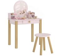 Aiyaplay tocador de maquillaje niña, tocador infantil con taburete y espejo, cajón y 2 estantes abiertos, para niños de 3 a 6 años, rosa 55 cm