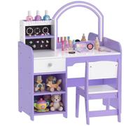 AIYAPLAY Tocador de Maquillaje Niña Espejo de LED 2 Colores Taburete Morado | 2 Soportes para Joyas, Cajón, 2 Compartimentos, Tocador Infantil para Niños de 3-8 Años, para Habitación Infantil