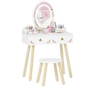 AIYAPLAY Tocador de maquillaje infantil 2 en 1 con luces LED 3 colores, taburete, 2 cajones, blanco