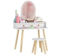 AIYAPLAY Tocador de Maquillaje Niña, Tocador Infantil con Taburete y Espejo, 2 Cajones y Barras Colgantes, para Niños de 3 a 8 Años, Blanco
