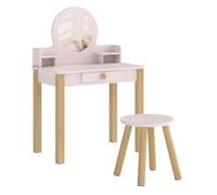 Aiyaplay tocador de maquillaje niña, tocador infantil con taburete y espejo, cajón y 2 estantes abiertos, para niños de 3 a 6 años, rosa 55 cm