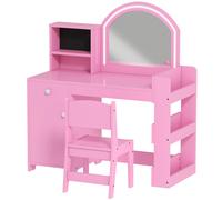AIYAPLAY Tocador de Maquillaje Niña Tocador Infantil con Taburete y Espejo con Luces LED 1 Cajón Armario y 5 Estantes Rosa