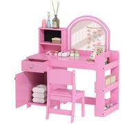 AIYAPLAY Tocador de Maquillaje Niña, Tocador Infantil con Taburete y Espejo con Luces LED, 1 Cajón, Armario y 5 Estantes, para Niños de 3 a 8 Años, Rosa Rosa