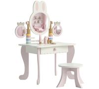 AIYAPLAY Tocador de Maquillaje para Niñas con Taburete Espejos Giratorios Cajón 6 Accesorios Bandejas Laterales para +3 Años Rosa Aosom España