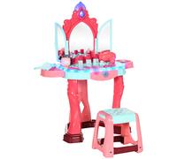 AIYAPLAY Tocador Infantil +3 Años con Taburete Espejo Luz Música y Secador Tocador de Maquillaje 57x34x76 cm Multicolor Aosom España