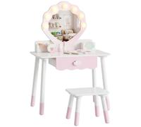 AIYAPLAY Tocador Infantil con Silla para 3-8 años, Rosa | Espejo acrílico, bombillas iluminadas, accesorios de 7 piezas, tocador para niñas