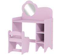 AIYAPLAY Tocador Infantil con Taburete y Espejo en Forma de Flor con Estantes Abiertos para Niños y Niñas de 3-8 Años Morado