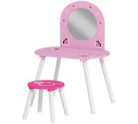 AIYAPLAY Tocador Infantil con Taburete y Espejo Tocador para Niñas con Dibujos de Corazones para Niños y Niñas de 3-6 Años Rosa