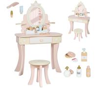 AIYAPLAY Tocador para niñas 2 en 1 — Escritorio con taburete, espejo, cajón y 7 accesorios, Rosa