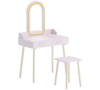 AIYAPLAY Tocador para Niñas con Taburete Espejo de Acrílico LED de 3 Colores 2 Cajones 3-8 Años Rosa Aosom España