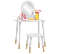 Aiyaplay tocador para niñas con taburete tocador de maquillaje infantil para niñas de +3 años con espejo diseño sencillo blanco 60 cm
