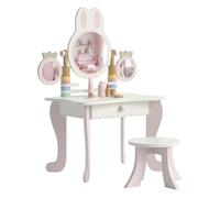 Aiyaplay tocador para niñas, tocador de maquillaje niñas con taburete, espejos giratorios, cajón, 6 accesorios, bandejas laterales, juguete para +3 años, rosa 55 cm