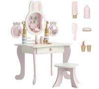 Aiyaplay tocador para niñas, tocador de maquillaje niñas con taburete, espejos giratorios, cajón, 6 accesorios, bandejas laterales, juguete para +3 años, rosa